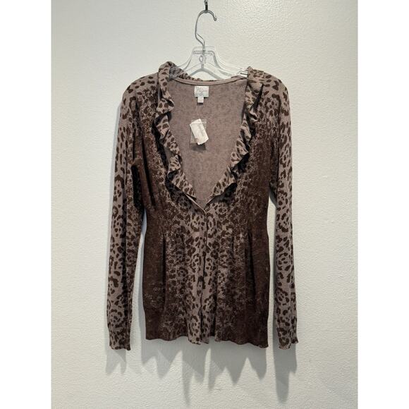 John & Jenn Cardigan Women’s Size Large Leopard Print One Button Cashmere Blend - Picture 1 of 9